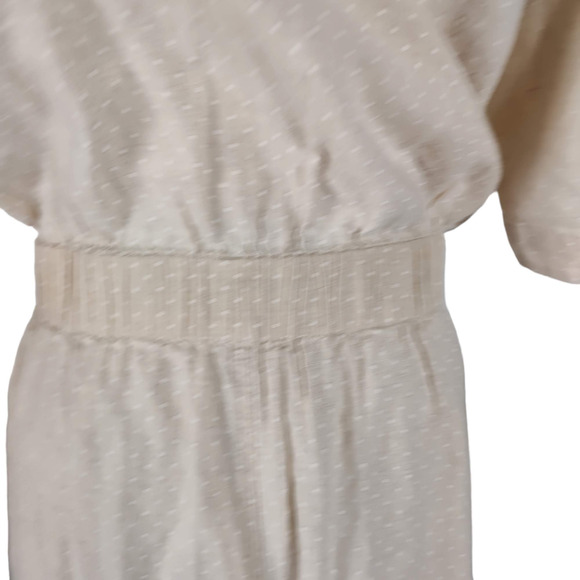Vintage 90s Linen Blend Romper Size S Beige Micro Dot Short Sleeve Pockets - Picture 11 of 15